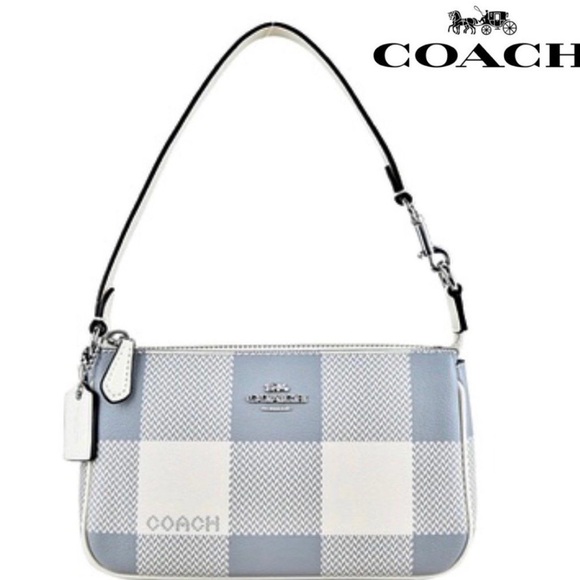 Coach Nolita 19 bag purse in buffalo plaid chalk / gray with pink cherry charm - Picture 4 of 10